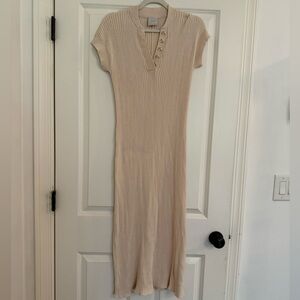 Varley Aria Ribbed-knit midi dress in off white